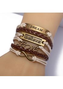 Firetti Armband "Schmuck Messing Leder DREAM believe Love Infinity Unendlichkeit", Messing-Leder, grau, Messing, Leder, Armbänder, Made in Germany