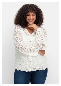 Damen Strickjacke "Große Größen", weiß, feminin, Gr. 44, sheego by Joe Browns, unifarben, Obermaterial: 50% Baumwolle, 50% Polyacryl, Strickjacken,