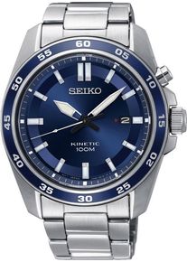 Seiko Herren Kineticuhr, silber, Armbanduhren, Armbanduhr, Herrenuhr, Datum, Lederarmband