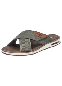 Rieker Herren Pantolette, Gr. 40, grün, Lederimitat, Textil, used, casual, Schuhe, Sommerschuh, Strandschuh, Schlappen, Hausschuh mit Klettverschluss