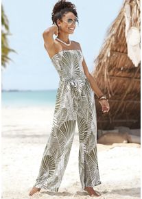 s.Oliver Damen Bandeauoverall, grün, modisch, Gr. 36, bedruckt, Cru00eape, Obermaterial: 100% Viskose, Overalls, und Alloverdruck