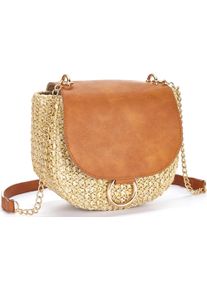 Lascana Damen Umhängetasche "Strandtasche", beige, Lederimitat, Kunststoff, Strukturmuster, mehrfarbig, kontrastfarbene Details, metallic, Taschen,