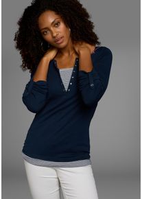 Kangaroos Damen 2-in-1-Shirt, blau, casual, Gr. 32, unifarben mit Farbeinsätzen, Obermaterial: 100% Baumwolle, Shirts, Langarm, sehr figurbetont
