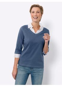 Classic Basics Damen 2-in-1-Shirt "2-in-1-Shirt", blau, Gr. 44, unifarben, 100% Baumwolle, Einsatz:50% Baumwolle, 50% Polyester, Shirts