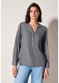 Cecil Damen Langarmbluse, grau, casual, Gr. M, unifarben, Stoff, 100% Viskose, Blusen, mit dekorativer Knopfleiste