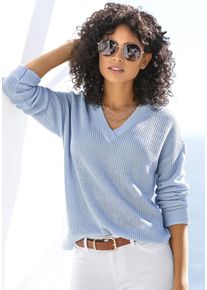 Lascana Damen V-Ausschnitt-Pullover, blau, casual, Gr. 36, unifarben, Strick, Obermaterial: 100% Polyacryl, Pullover, aus weichem Strick, bequemer
