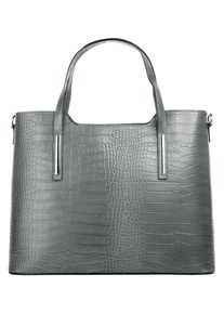 CLUTY Damen Henkeltasche, grau, Leder, Reptilienprägung, Taschen, echt Leder, Made in Italy