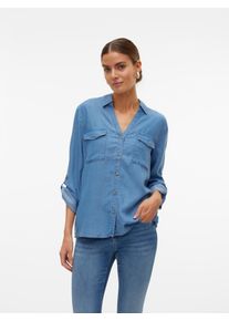 Véro Moda VERO MODA Damen Hemdbluse "VMBREE 7/8 SLEEVE LOOSE TENCEL SHIRT GA", blau, modisch, Gr. M, unifarben, Obermaterial: 100% Lyocell, Blusen