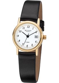 Regent Uhren REGENT Damen Quarzuhr, schwarz, Armbanduhren, Armbanduhr, Damenuhr, Datum, Lederarmband, analog, Ø ca. 25mm