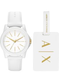 Armani Exchange Damen Quarzuhr, weiß, Armbanduhren, Armbanduhr, Damenuhr, Silikonarmband, Geschenkidee