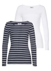 Flashlights Damen Langarmshirt, blau, Basic, Gr. 36, gestreift, unifarben, Feinripp, Obermaterial: 100% Baumwolle, Shirts, Langarm, sehr