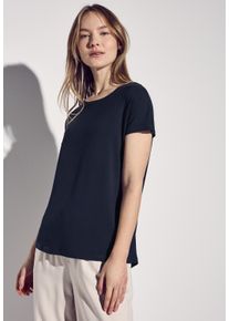 Street One Damen T-Shirt, blau, casual, Gr. 34, unifarben, Stoff, 96% Viskose, 4% Elasthan, Shirts, mit U-Boot-Ausschnitt