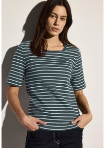Cecil Damen T-Shirtslate khaki, casual, Gr. XS, gestreift, Jersey, Feinripp, Obermaterial: 95% Baumwolle, 5% Elasthan, Shirts, mit Streifen Muster