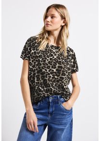 Street One Damen Print-Shirt, schwarz, casual, Gr. 38, animal-print, Jersey, Obermaterial: 95% Viskose, 5% Elasthan, Shirts, mit Animal-Print