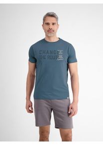 Lerros Herren T-Shirt "Lerros Unifarbenes T-Shirt mit Print", blau, Gr. S, 100% Baumwolle, Shirts