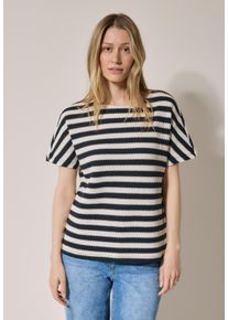 Cecil Damen T-Shirt, weiß, casual, Gr. M, gestreift, Web, 42% Baumwolle, 40% Polyester, 17% Viskose, 1% Elasthan, Shirts, mit U-Boot-Ausschnitt