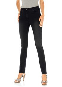 Heine Damen Stretch-Jeans, schwarz, Gr. 21, unifarben, 58% Baumwolle, 27% Polyester, 14% Viskose, 1% Elasthan, Miedereinsatz:15% Elasthan, 85%