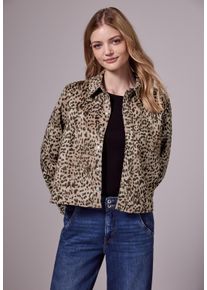 Damen Lederimitatjacke, braun, casual, Gr. 40, STREET ONE STUDIO, animal-print, Stoff, 90% Polyester, 10% Elasthan, Jacken, mit Knopfleiste