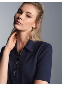 TRIGEMA Damen Poloshirt "TRIGEMA Slim Fit Poloshirt mit Kristallsteinen", blau, Basic, Gr. S, 94% Baumwolle, 6% Elastan, Shirts