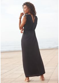 Lascana Damen Maxikleid, schwarz, casual, Gr. 36, unifarben, Jersey, Obermaterial: 100% Viskose, Kleider, mit Details an den Trägern