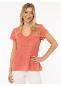 Zwillingsherz Damen T-Shirt ""Positive Mind"", rosa, modisch, Gr. LXL, Stoff, Obermaterial: 100% Baumwolle, Shirts, mit V-Neck, Stempeldruck und Saum