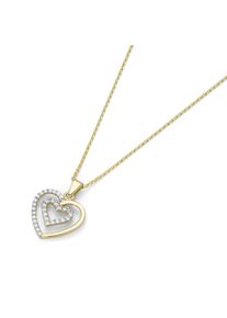 Luigi Merano Damen Goldkette "Anhänger 2 Herzen mit Zirkonia, bicolor, Gold 375", 45cm, Gelbgold 375, gold, Gelbgold 375, Halsketten