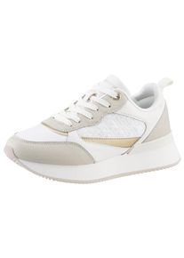 Tommy Hilfiger Damen Plateausneaker "MONOGRAM RUNNER", Gr. 42, beige, Leder, Textil, Lederimitat, unifarben mit Farbeinsätzen, sportlich, Schuhe,