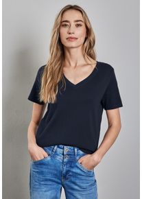 Street One Damen V-Shirt, blau, casual, Gr. 34, unifarben, Web, 100% Baumwolle, Shirts, aus reiner Baumwolle
