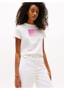 Tommy Jeans Damen Kurzarmshirt "TJW REG GRADIENT FLAG SS", beige, casual, Gr. XS, bedruckt, Single Jersey, Obermaterial: 100% Baumwolle, Shirts