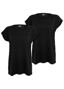 Urban Classics Herren T-Shirt "Urban Classics Damen Ladies Extended Shoulder Tee 2-Pack", schwarz, casual, Gr. XS, unifarben, 100% Baumwolle, Shirts
