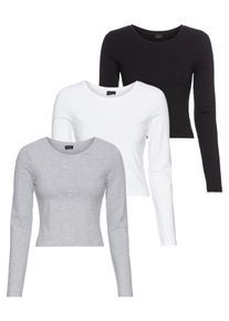 Laura Scott Damen Langarmshirt "cropped", schwarz-weiß, Basic, Gr. 44, unifarben, Obermaterial: 95% Baumwolle, 5% Elasthan. Obermaterial Melange: 85%