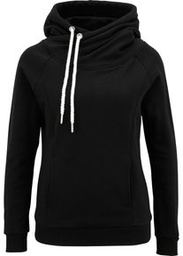 Urban Classics Damen Rundhalspullover "Urban Classics Damen Ladies Raglan High Neck Hoody", schwarz, casual, Gr. M, unifarben, 63% Baumwolle, 37%