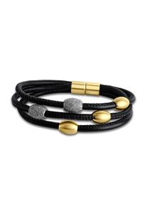 ZEEme Damen Armband "Edelstahl gelb plattiert mit Stardust grau 20cm Leder", 20cm, Edelstahl, schwarz, Edelstahl, Armbänder