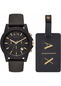Armani Exchange Herren Chronograph, schwarz, Armbanduhren, Quarzuhr, Armbanduhr,Herren,Stoppfunktion,Geschenkidee, Silikonarmband