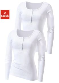 H.I.S. H.I.S Damen Langarmshirt "mit kurzer Knopfleiste", weiß, Basic, Gr. 36, unifarben, Feinripp, Obermaterial: 100% Baumwolle, Shirts, aus modischer