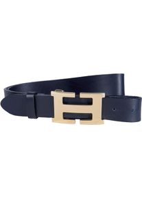 Silbergift Damen Koppelgürtel, blau, modisch, Gr. 85, Rindsleder, Gürtel, mit grafischer goldfarbener Gürtelschnalle