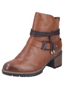Rieker Damen Stiefelette, Gr. 38, braun, Lederimitat, kontrastfarbene Details, modisch, Schuhe, Boots, Blockabsatz, Zierbänder, in Used-Optik