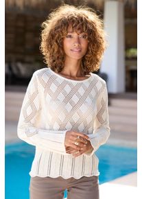 Lascana Damen Ajourpullover, gold, modisch, Gr. 36, Glitzermuster, Ajourstrickmuster, Strick, Obermaterial: 42% Baumwolle, 30% metallisierte Fasern,