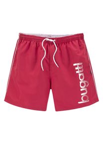Bugatti Herren Badeshorts "Giovanni", rot, Gr. L, unifarben, bedruckt, Microfaser, Polyester, Badehosen, mit großem Logoprint auf dem linken Bein