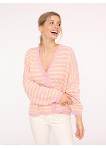 Zwillingsherz Damen Strickjacke ""Streifen"", rosa, modisch, gestreift, Obermaterial: 60% Polyamid, 24% Polyester, 8% Wolle, 8% Viskose,