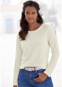 Lascana Damen Langarmshirt "mit Streifenstruktur", beige, Basic, Gr. 32, unifarben, Jersey, Obermaterial: 100% Baumwolle, Shirts, aus weicher