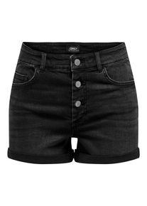 Only Damen Shorts "ONLHUSH HW BUTTON FOLD UP SHORTS DNM PIM", schwarz, modisch, Gr. XS, unifarben, Obermaterial: 98% Baumwolle, 2% Elasthan, Hosen