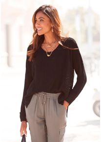 Lascana Damen V-Ausschnitt-Pullover, schwarz, casual, Gr. 36, unifarben, Strick, Obermaterial: 65% Polyacryl, 35% Polyamid, Pullover, leichter