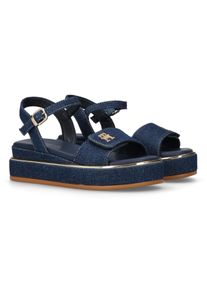 Tommy Hilfiger Kinder Plateausandale, Gr. 36, blau, Baumwolle, modisch, Schuhe, Sandalette, Slides, Jeans Schuh mit edler Paspellierung