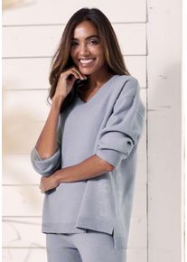 ELBSAND Damen Sweater, Gr. 36, blau, Feinstrick, Obermaterial: 50% Viskose (LENZING), 50% Polyester, unifarben, meliert, casual, Sweatshirts, aus