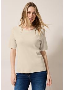 Cecil Damen T-Shirt, beige, casual, Gr. L, unifarben, Strukturmuster, Feinripp, Obermaterial: 95% Baumwolle, 5% Elasthan, Shirts, mit feiner Ripp