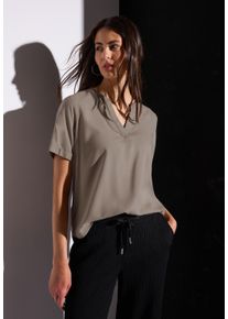 Street One Damen Kurzarmbluse, grau, casual, Gr. 36, unifarben, Web, Obermaterial: 100% Viskose, Blusen, mit geschlitztem Rundhalsausschnitt