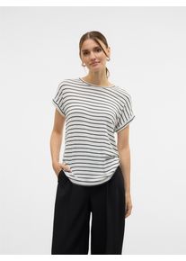 Véro Moda VERO MODA Damen Kurzarmpullover "VMBRIANNA SS O-NECK PULLOVER BOO REP", schwarz-weiß, modisch, Gr. XS, gestreift, Strick, Obermaterial: 58% Viskose,