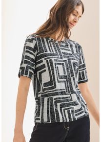 Cecil Damen T-Shirt, blau, casual, Gr. XXL, gemustert, Jersey, Obermaterial: 65% Polyester, 35% Viskose, Shirts, in Ausbrenner-Optik, gemustert