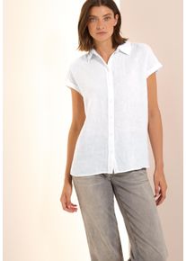 Cecil Damen Kurzarmbluse, weiß, casual, Gr. XXL, unifarben, Web, Obermaterial: 100% Leinen, Blusen, mit seitlichen Schlitzen und aus Leinen
